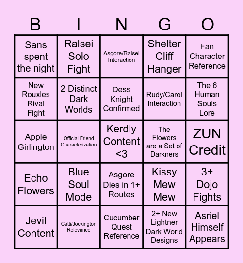 Deltarune Chapter 5 Bingo Card