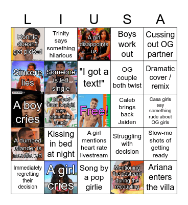 Love Island USA S8E21 Bingo Card