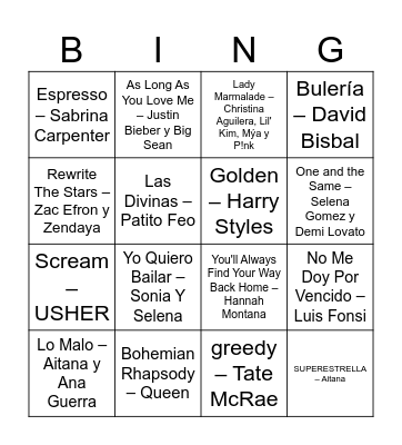 BINGO MUSICAL Bingo Card