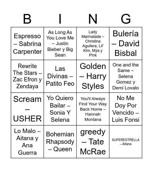 BINGO MUSICAL Bingo Card