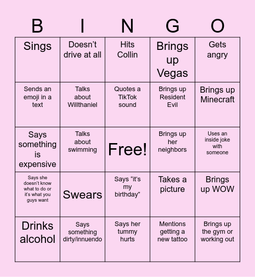 Bell's Birthday Bingo Card