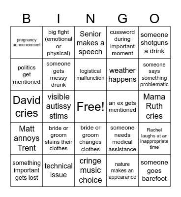 Wellman Wedding Bingo Card