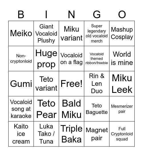 AX 2026 Bingo - Vocaloid Bingo Card