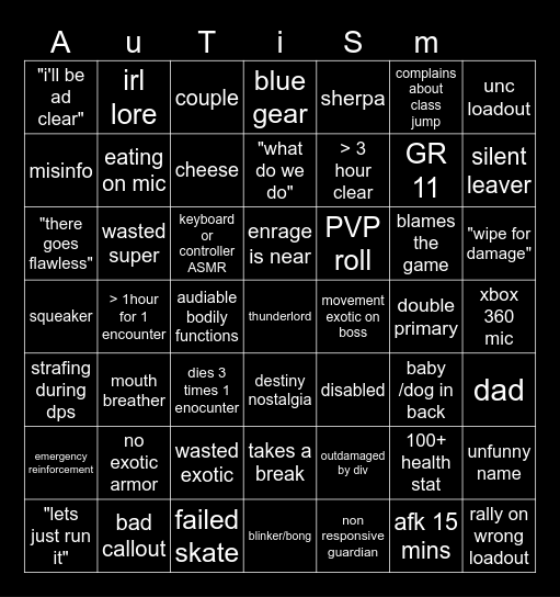 the LFG team experience Bingo Card