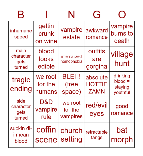 vampire movie bingo Card