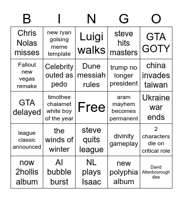2026 Bingo Card