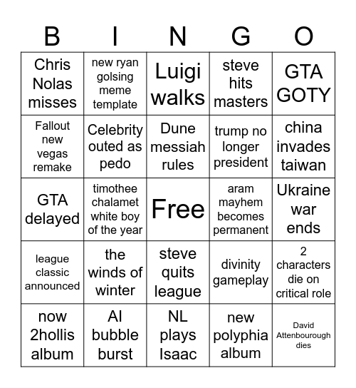 2026 Bingo Card