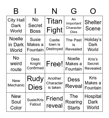 Deltarune Chapter 6 Bingo Card
