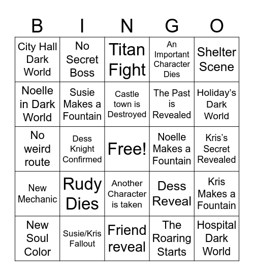 Deltarune Chapter 6 Bingo Card