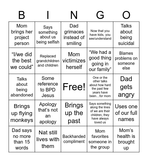 BPD Bingo Card