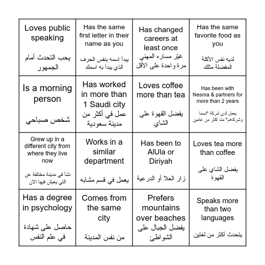 Networking Bingo Card