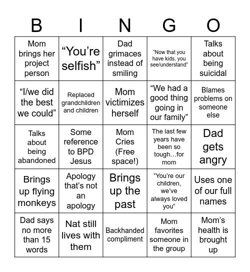 BPD Bingo Card