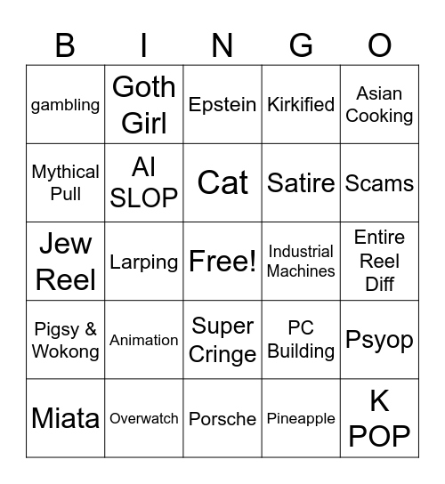 Nicks Reels Bingo Card