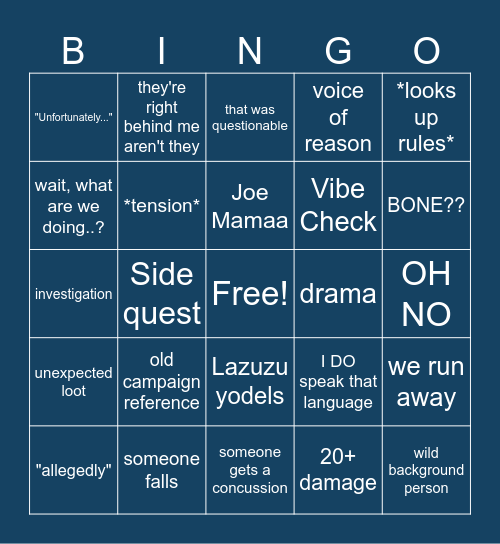 Ancient Blues Bingo Card