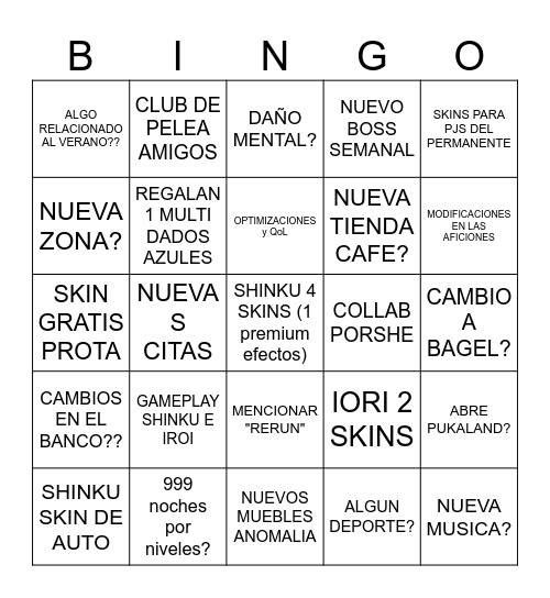 DIRECTO 1.2 Bingo Card