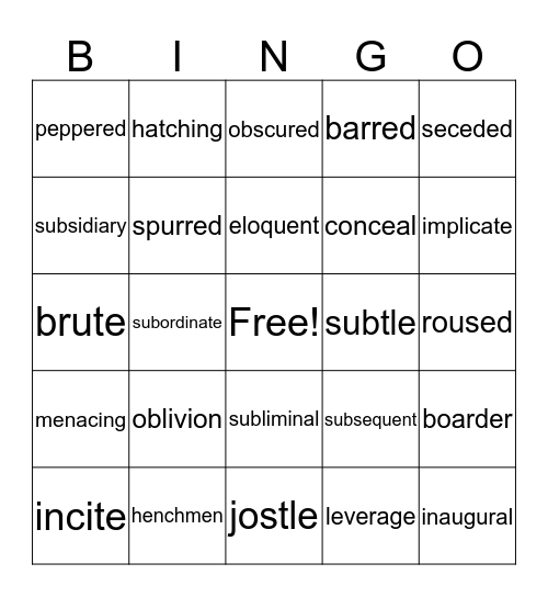 Vocabulary - CLK - Chapters 3-5 Bingo Card