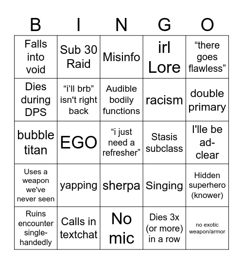 Untitled Bingo Card