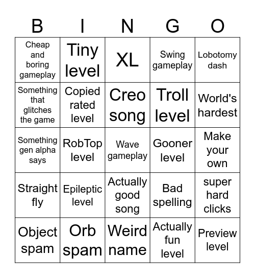 Recent tab bingo Card