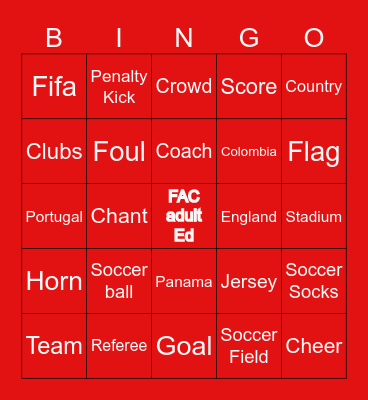 World Cup Bingo Card