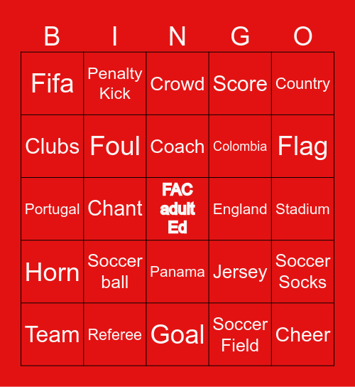 World Cup Bingo Card