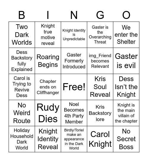 Deltarune Chapter 6 bingo Card
