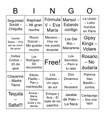 Mix Bingo Musical Bingo Card