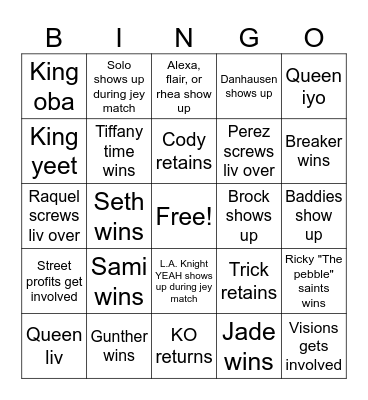 Night Of Champions Bingo Card