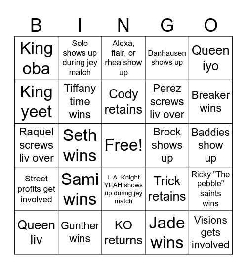 Night Of Champions Bingo Card