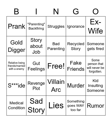 Reddit AI Youtube Shorts Story Bingo Card