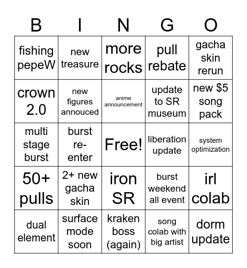 Nikke Summer Stream Bingo Card