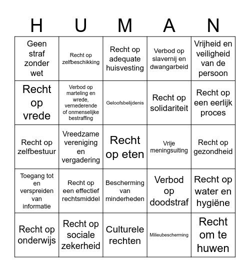 Mensenrechten bingo Card