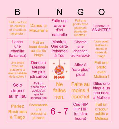 30's De Melissa Bingo Card