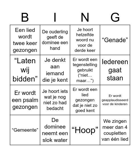 Nieuwe Kerk Bingo Card