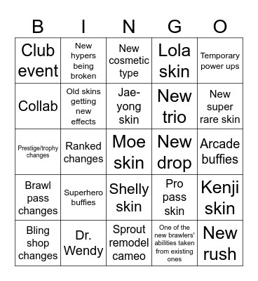 Brawl talk update 68 bingo Card