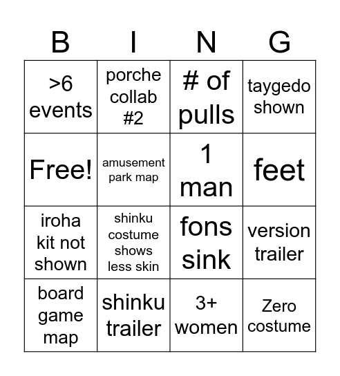 nte 1.1 stream Bingo Card