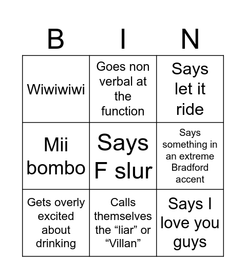 Amy Bingo Card