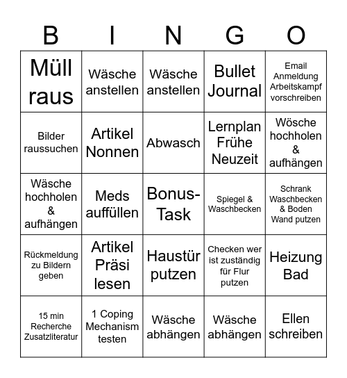 To-Do Samstag Bingo Card