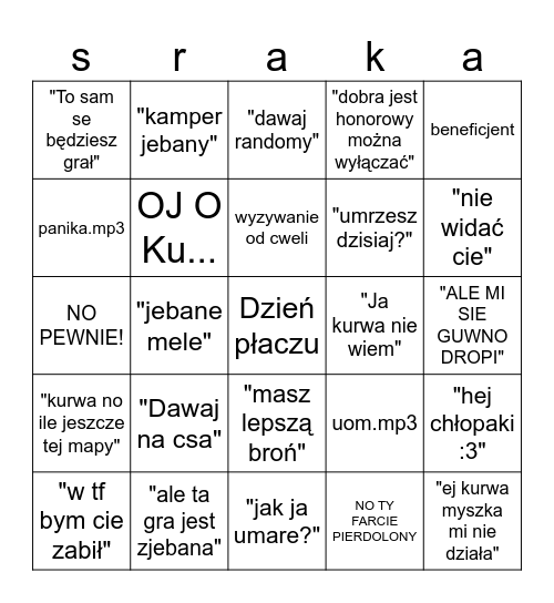 sraczkat bingo Card