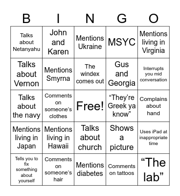 Y&P Bingo Card