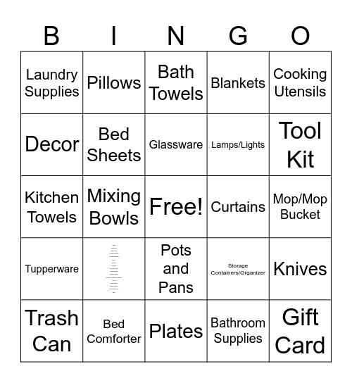 Wedding Gift Bingo! Thank you for your generosity. Bingo Card