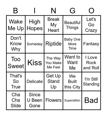 Bella's Songs Bingo Card