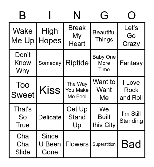 Bella's Songs Bingo Card