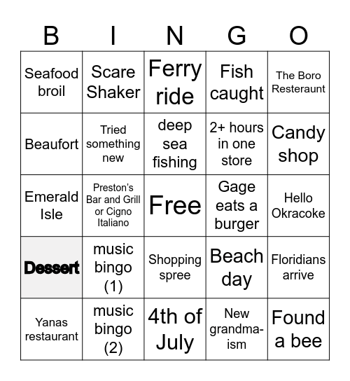 Swansboro Bingo Card