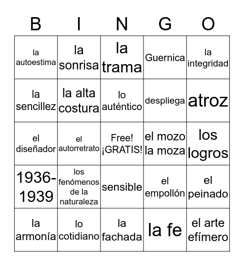 AP: La Belleza y la estética  Bingo Card