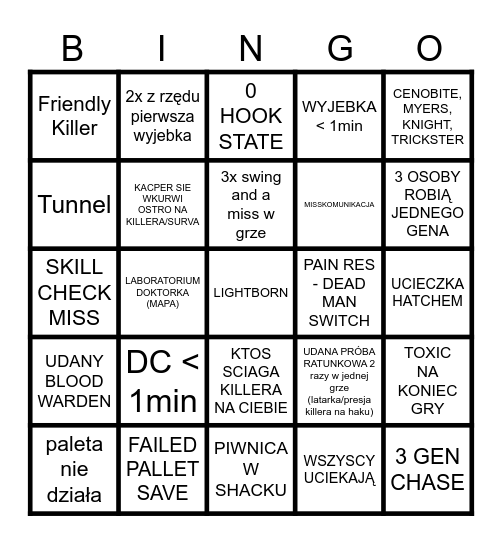 DBD Bingo Card
