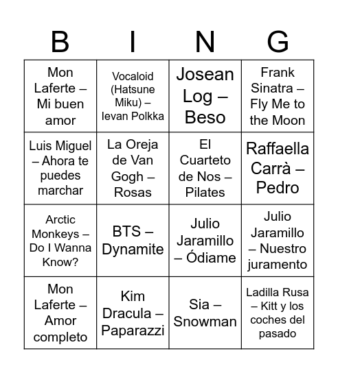 BINGO MUSICAL Bingo Card