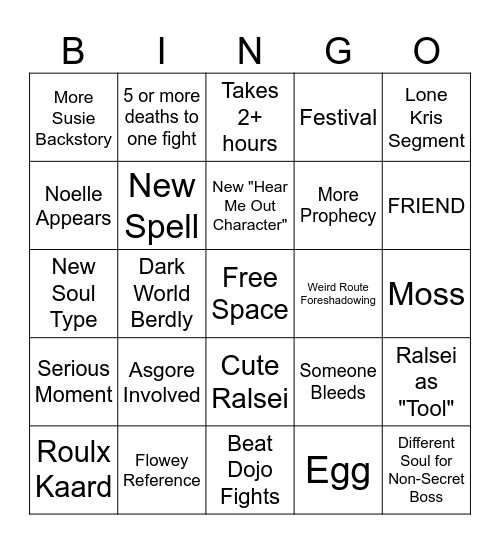 DELTARUNE Chapter 5 Bingo Card
