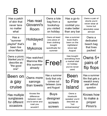 Summer Bingo Card