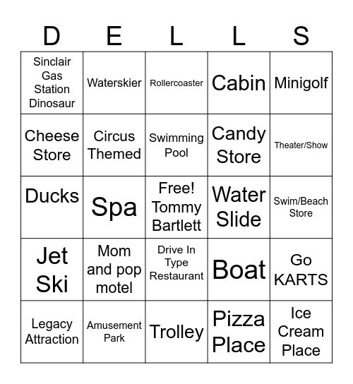 DELLS TRIP BINGO! Bingo Card