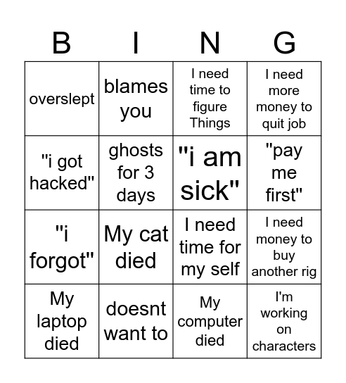 Dev excuses bingo Card